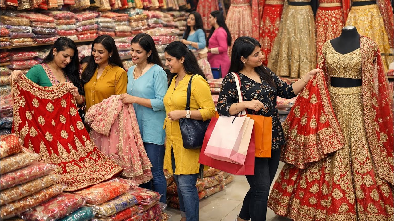 सूरत होलसेल मार्केट में ब्राइडल लहंगा 🔥 सबसे सस्ता रेट यहीं मिलेगा! SURAT WHOLESALE MARKET #lehenga 
