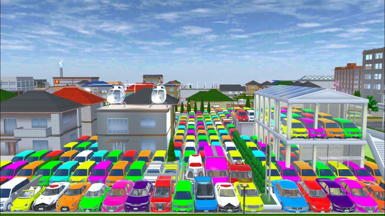 ALL REINBOW SUPER CAR COLLECTION WITH HELICOPTER AT SECRET PLACE 🤯😱🚁🚒✅. SAKURASCHOOLSIMULATOR 🚂🚒🤯😱✅✅