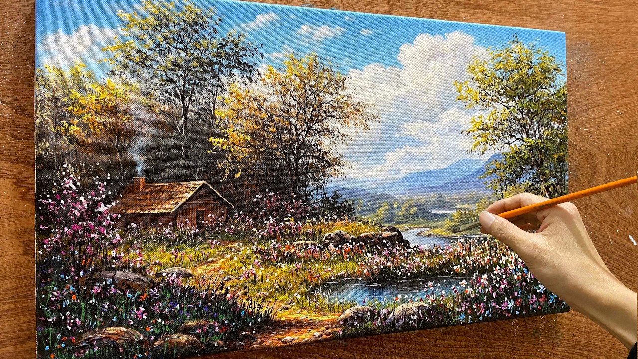 How to draw landscape painting /#103/ The season when wildflowers bloom profusely / Acrylic painting