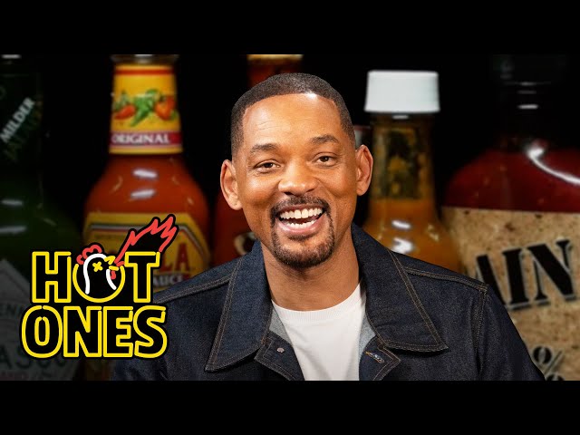 Will Smith Can't See While Eating Spicy Wings | Hot Ones class=