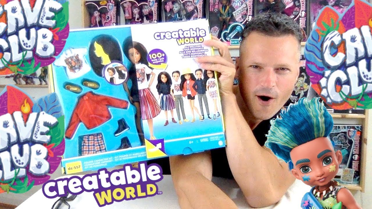 CREATABLE WORLD DELUXE CHARACTER KIT 9 dc-557 VS CAVE CLUB SLATE DOLL MATTEL UNBOXING REVIEW