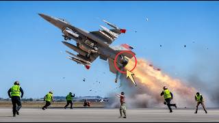 Female Pilot of the U.S. Air Force F-16 Fighting Falcon Fighter Jet Takes Off at High Speed