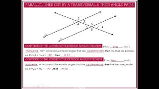 Parallel Lines Cut by a Transversal Part 2 Notes Video