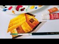 How to draw a village house with watercolor ll drawing diary of zareen