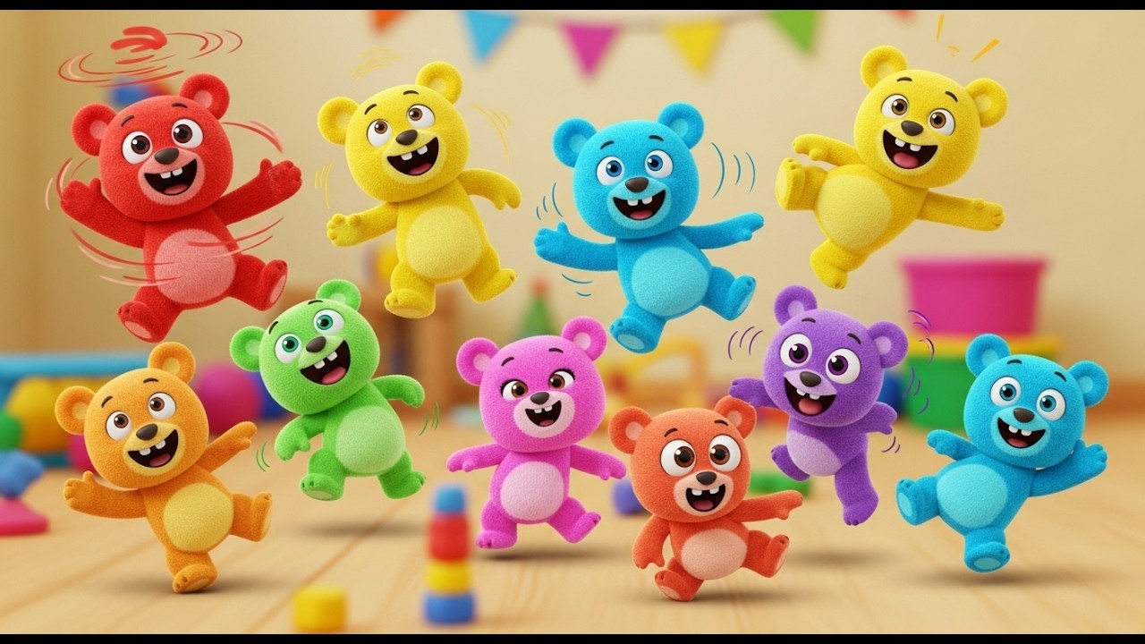 Восемь маленьких игрушечных мишек вертятся, вертятся, вертятся | Песенка с движениями и счетом