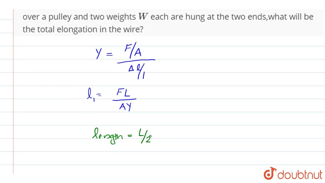 When a weight `W` is hung from one end of a wire of length `L` (other end being fixed), the length