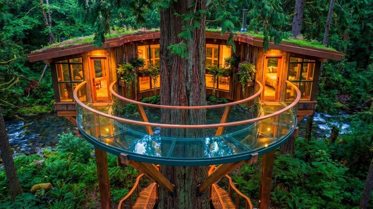 Building a House in the Forest (ASMR) | Realistic Tree House Build with Glass Floor