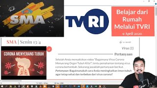 Materi virus diberikan pada hari senin 13 april 2020 , sebagai
realisasi rencana pemerintah untuk menayangkan program edukasi dalam
rangka belajar di rumah, ...