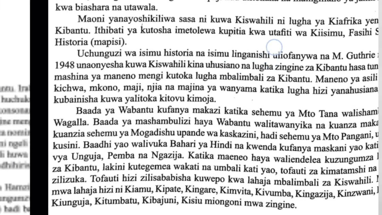 Historia na maendeleo ya kiswahili | chimbuko la kiswahili