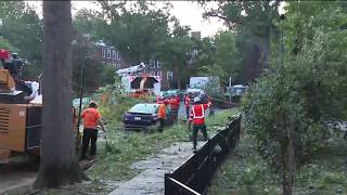 Crews clean up fallen gas station canopy and trees after storms lash Northwest DC | NBC4 Washington