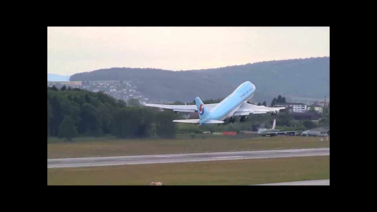 Korean Air Cargo Jumbo HL7600 take off runway 34 at ZRH