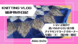 【編み物・雑談】いよいよ袖分け、違いのわからない女・amuhibiさんのダイヤモンドヨークのセーターを編む⑧【Knitting Vlog】【作業動画】