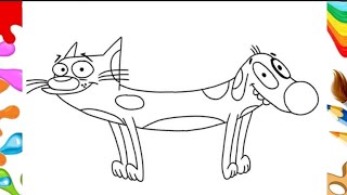 CatDog Cartoon Drawing & Coloring Tutorial 🎨How to Draw CatDog | Easy Kids Art Lesson