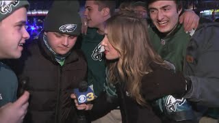 Fans Celebrate Eagles Victory Outside Of The Stadium