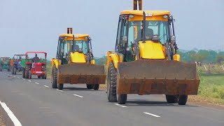 Jcb 3Dx Working With Many Tractors John Deere Mahindra 275 Eicher 485 Massey Ferguson