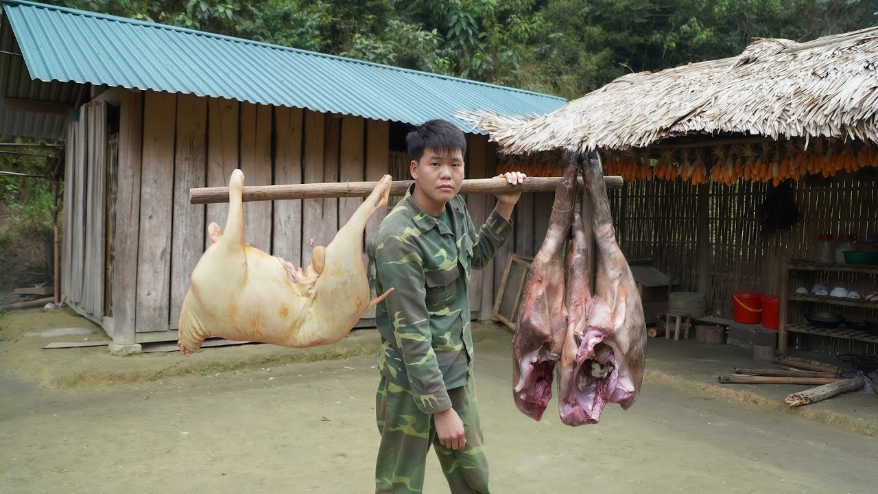 Surviving in the wilderness, processing and preserving goat meat during the harsh winter