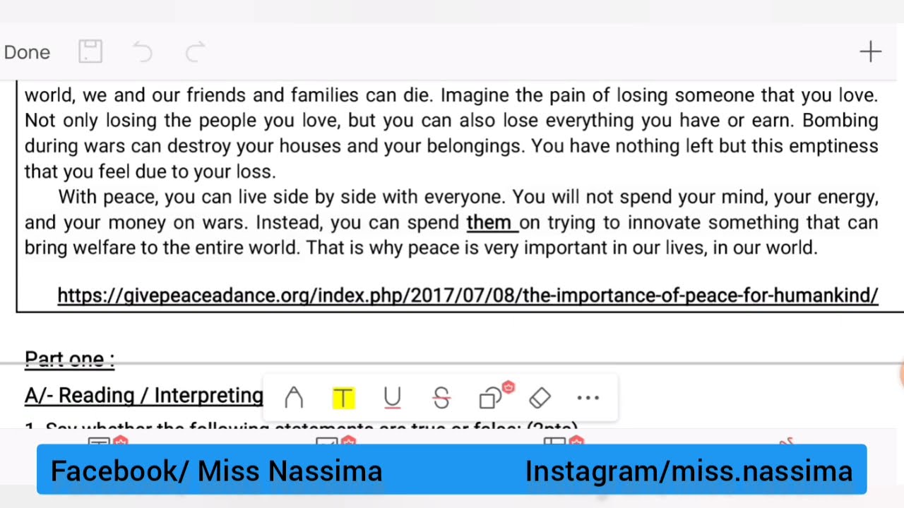 امتحان حول وحدة Make Peace/ثانية ثانوي الشعب العلمية والادبية ...المزيد من الامتحانات في اول تعليق 👇