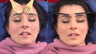 Amazing ASMR Face Massage, Chopsticks, Fork, Spoon