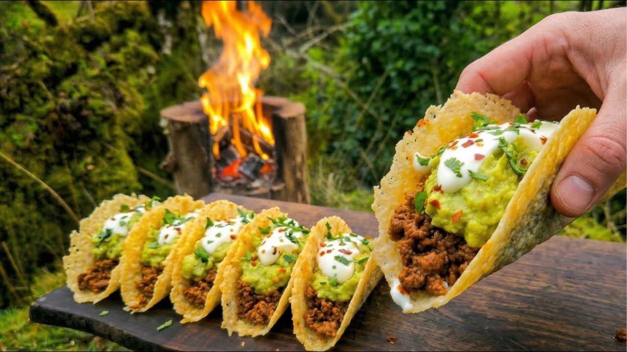 Parmesan-Crusted Beef Tacos on the Rocket Stove | ASMR Cooking Experience