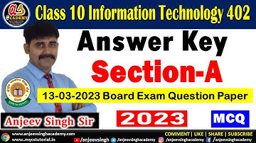 Class 10 IT 402 Answer Key Section A | CBSE Board Question Paper 2023