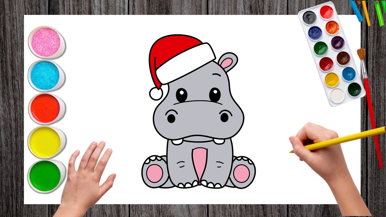 Как нарисовать бегемота 🦛 | Рождественский рисунок | Рисунок бегемота | Рисунок бегемота