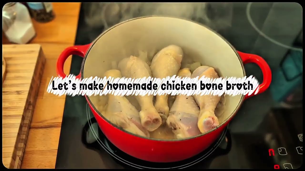 Homemade chicken bone broth  slow simmered, rich in flavour, full of goodness