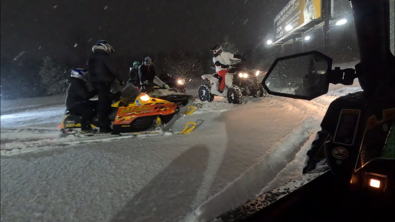 CAN AM X3 RIDING THROUGH TOWN | HUGE SNOW STORM | NIGHT RIDE | (ATV’s and Snowmobiles)