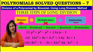 Division of polynomial by binomial-long division-Division Algorithm-Polynomials-Solved Questions 7