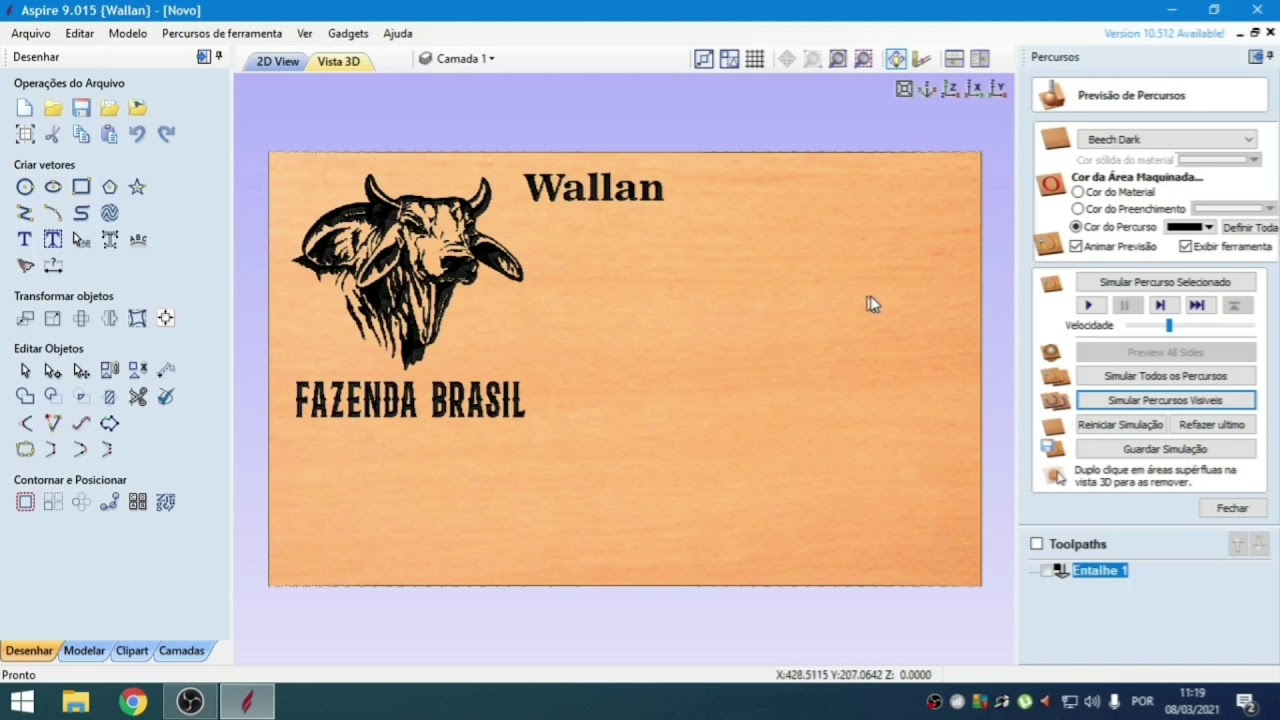 ASPIRE 9.0 vídeo 2, como faço pra gerar percursos de usinagem de tábua pra churrasco personalizada