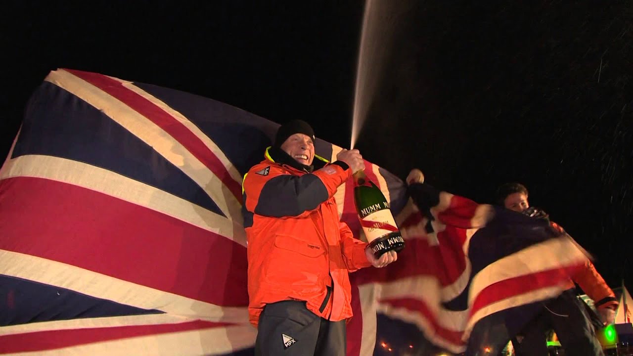 Mike Golding crosses the finishing line of the Vendée Globe 2012 onboard Gamesa