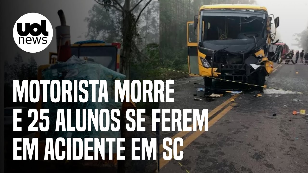 Motorista de ônibus escolar morre e 25 alunos se ferem em acidente em SC