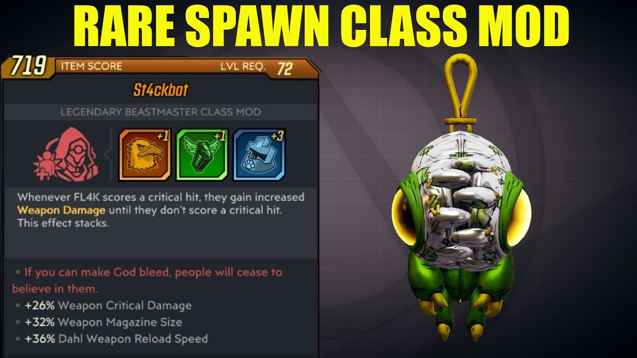 BL3 - LVL 72 - Stackbot - 26% Weapon Crit Damage + 32% Weapon Mag Size + 26% Weapon Reload Speed