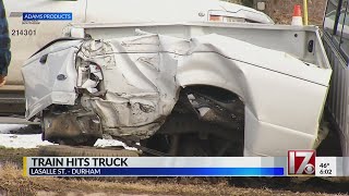 Train hits truck in Durham
