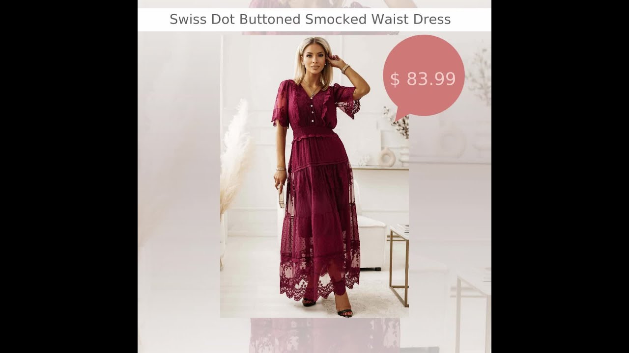 Swiss Dot Buttoned Smocked Waist Dress