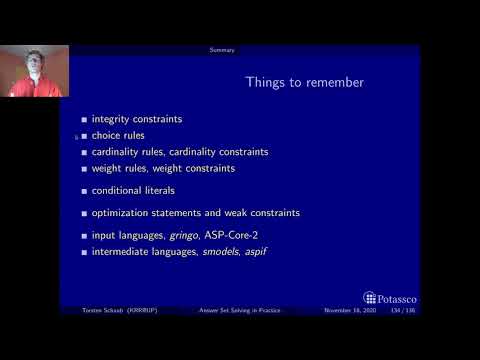 Answer set solving in practice, language, summary