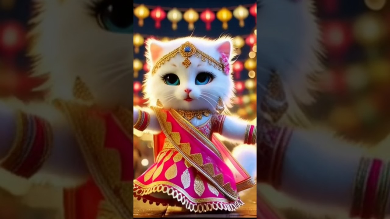 Cute white cat dancing 