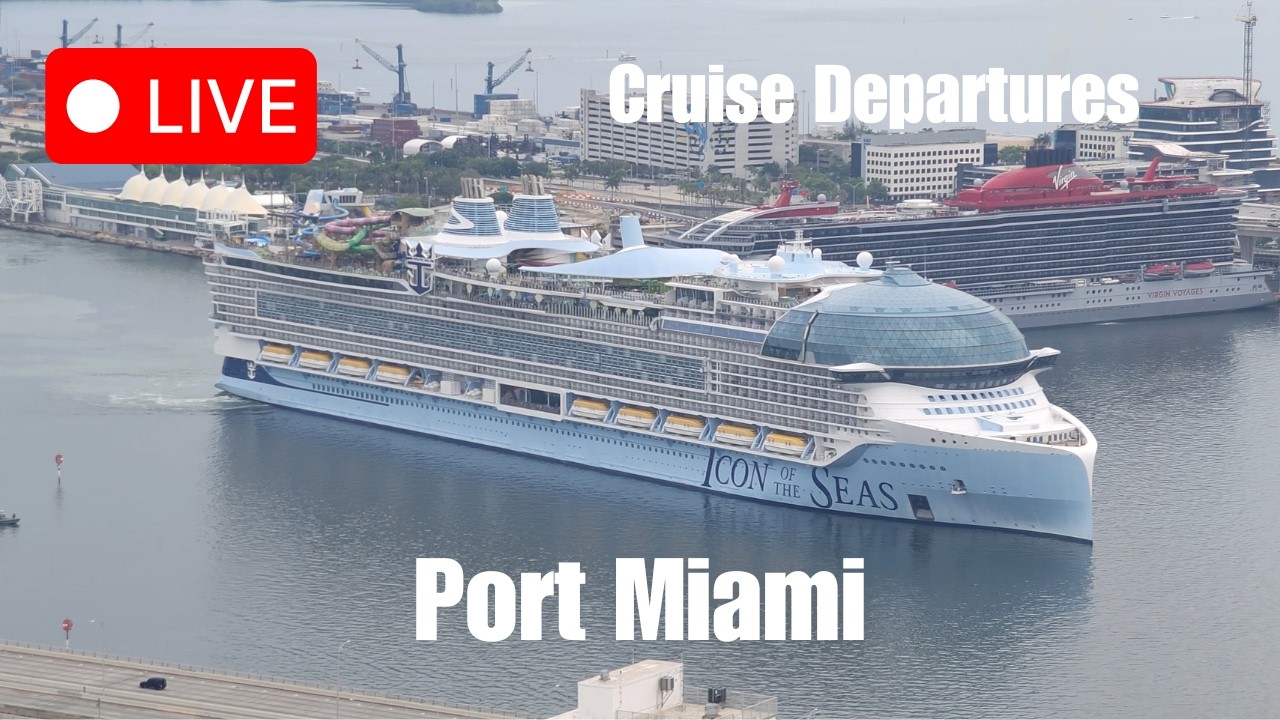 CRUISE SHIPS DEPARTING MIAMI LIVE! 🚢 Icon of the Seas, MSC World America, NCL Luna, Carnival Horizon