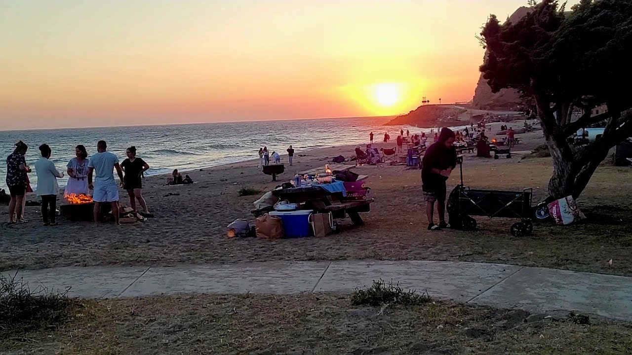 Picnic and BBQ at Sycamore Cove Beach during Sunset in Malibu