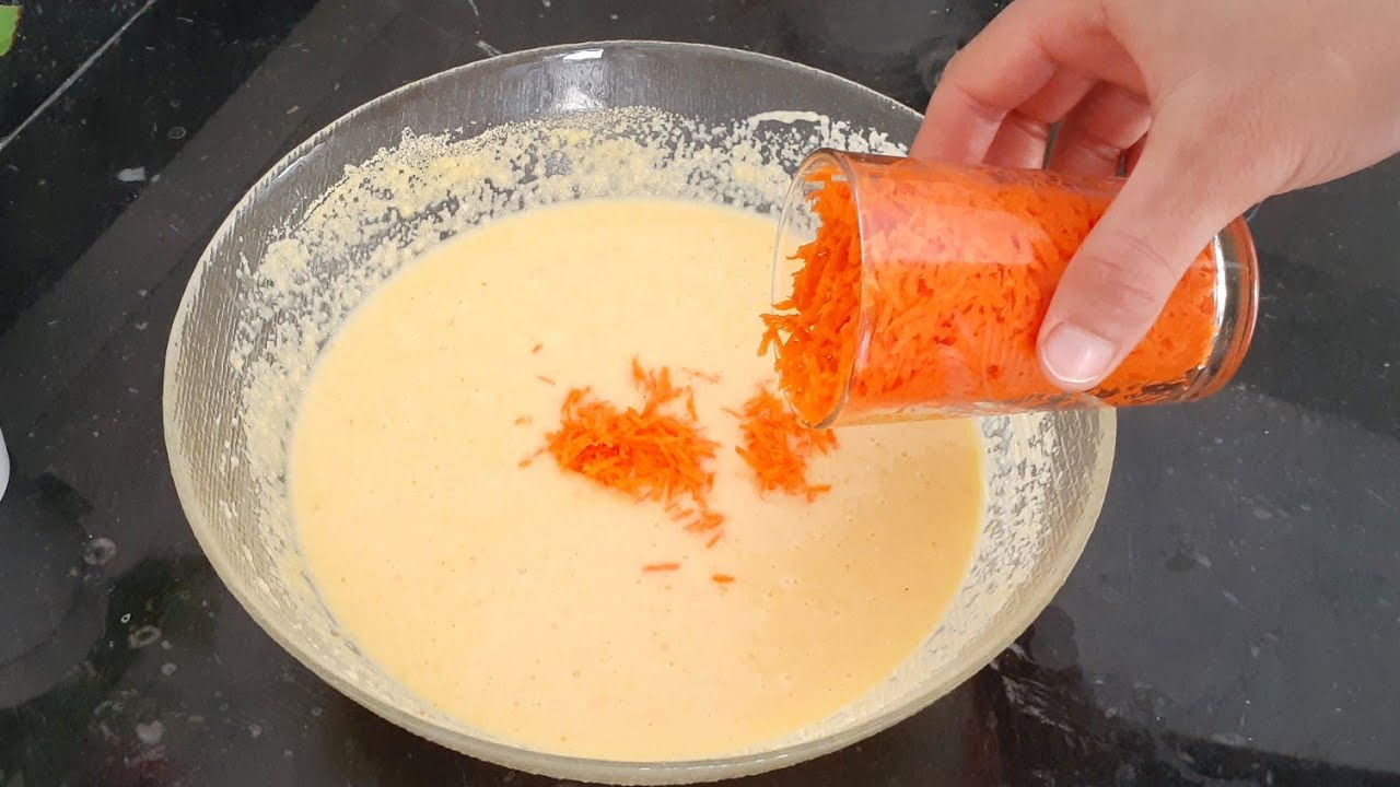 ضيفي كأس واحد من الجزر للخليط4kوشوفي النتيجة👌بسبوسة بالجزر🥕والبرتقال كدوب فالفم دوبان ومعلكة من داخل