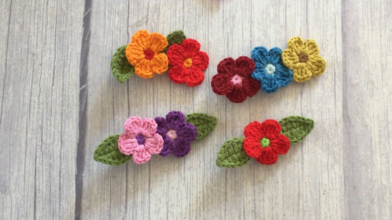 Crochet flowers leaves hair clips, girls fashion hair accessories