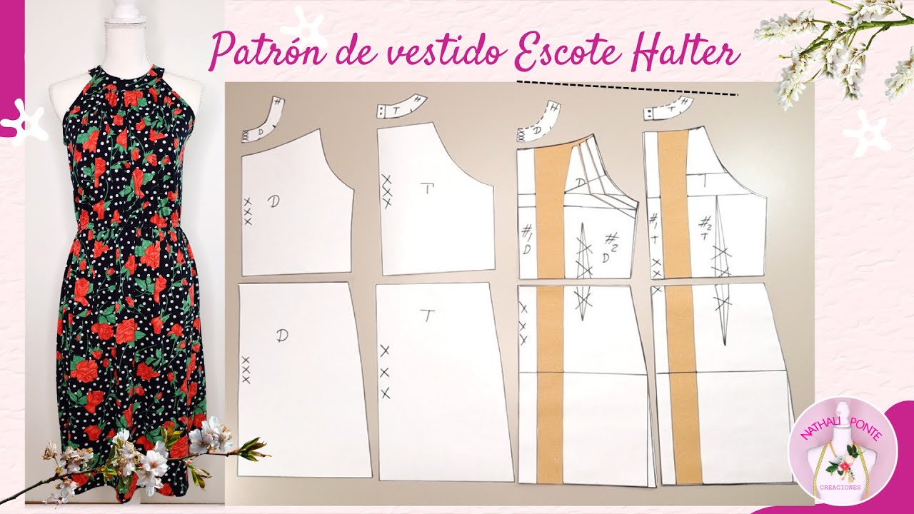 🌸#55 Escote Halter Vestido fácil de hacer PATRONES - Nathali -