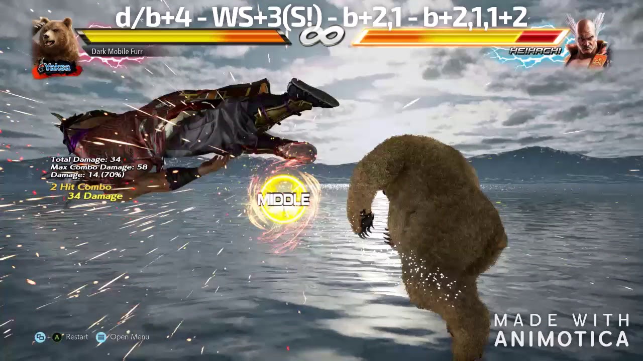 Tekken 7 - Kuma/Panda Bear Combo: d/b+4 Launch (Optimal)