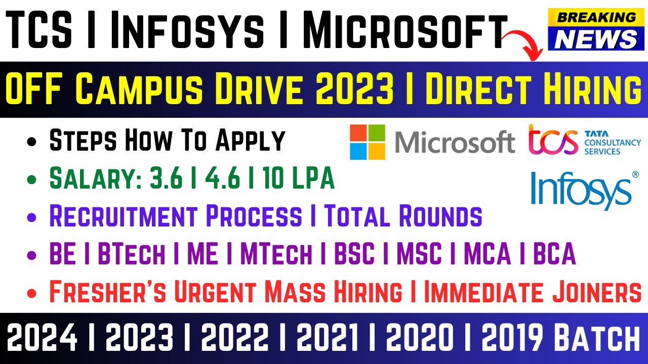 TCS | Infosys | Microsoft OFF Campus Recruitment Drive 2024 | 2023 ...