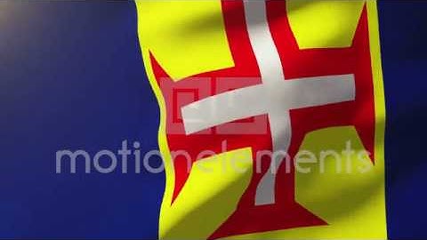Madeira Flag Waving In The Wind. Looping Sun Rises Style. Animation Loop Stock Animation