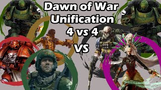 Dawn of War Unification: 4 vs 4 Steel Legion, Salamanders, BA, IG vs Shogun Guard, Sallies, Ynnari
