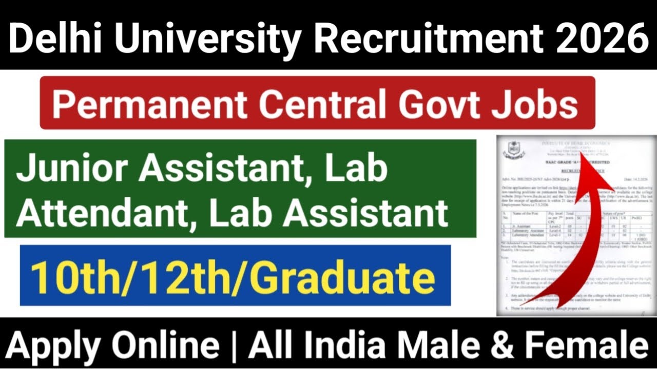📢Delhi University New Vacancy 2026 Out 🔥 Permanent Central Govt Jobs| 10th/12th/Grad Jobs