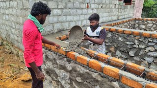 Stone Masonry Construction _Durable Basement Wall Top Belt Concrete Reinforcement with Iron Rod