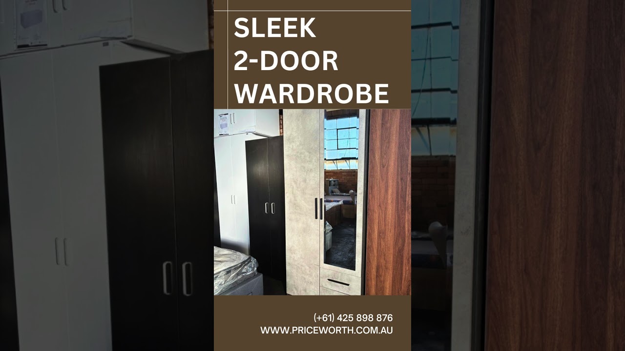 Sleek 2-Door Wardrobe with Cement Finish & Storage Space