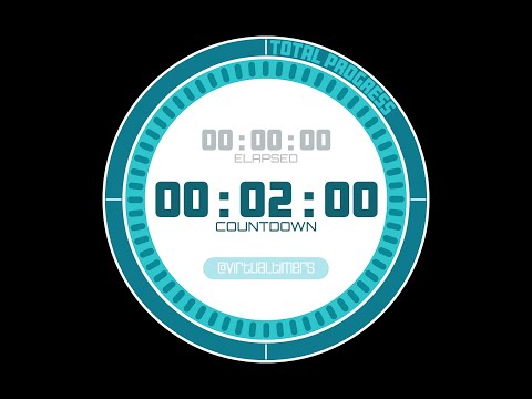 2 Minutes - Radial Blue Countdown Timer with Alarm and Elapsed Time. 120 Seconds.