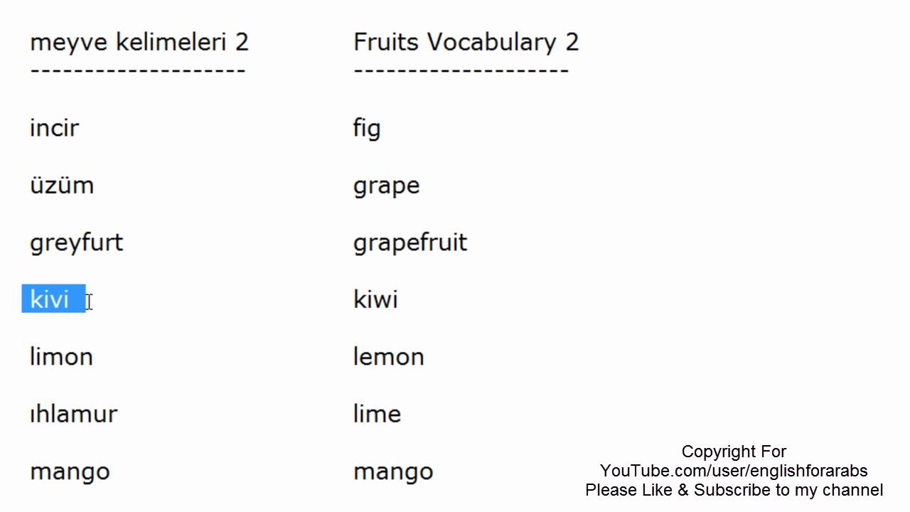 Fruits names in Turkish part 2 - Turkish For Beginners
